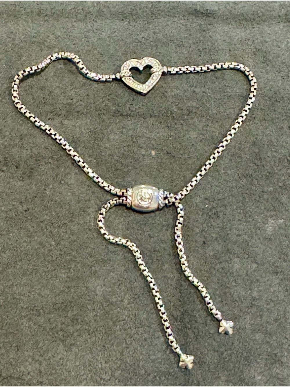 David Yurman Silver Heart Slider Bracelet with Pavé Accents